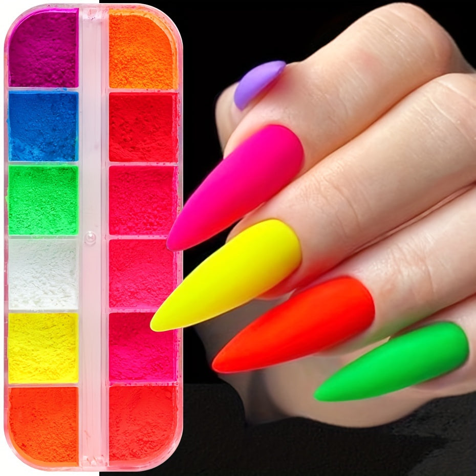 Neon Nail Pigment Powder Set, Fluorescent Ombre Nail Art Glitter, Gradient Rubbing Dust Chrome Effect For Manicure Decoration For Music Festival